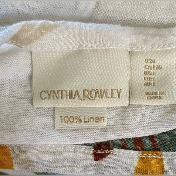 Cynthia Rowley - 100% linen pretty leaf pattern scoop neck top. Size Large. - Picture 3 of 5